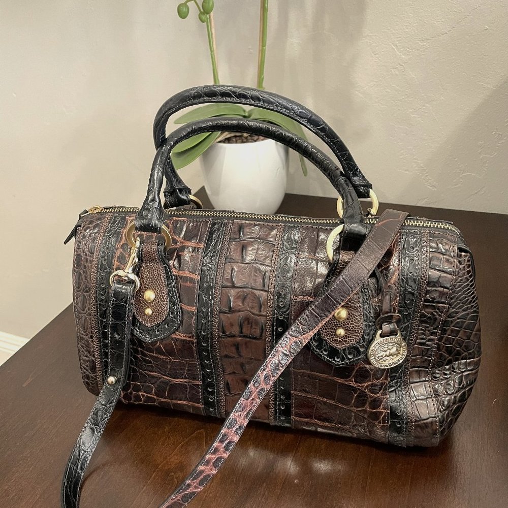 Vintage Brahmin Mini Asher Satchel/Crossbody Purse in Black & Brown Melbourne